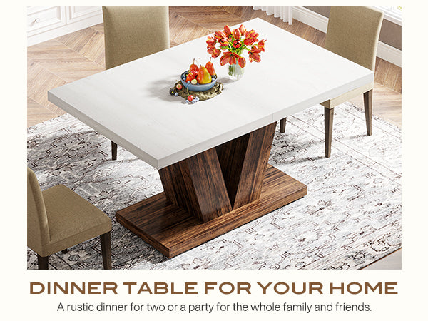 47" Dining Table, Farmhouse Wooden Kitchen Dinner Table with Duty Pedestal