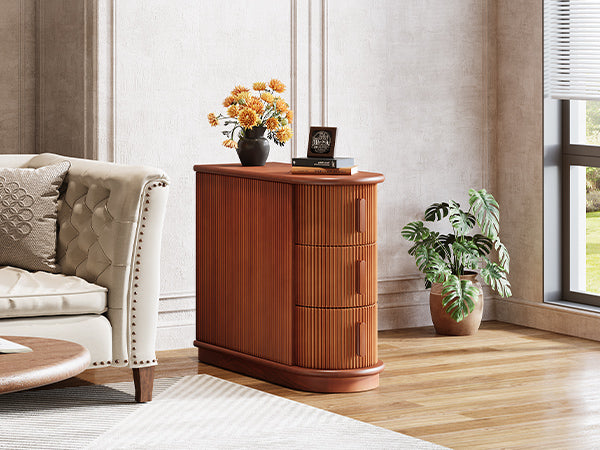 Wood End Table, Narrow Side Table Nightstand with 3-drawer