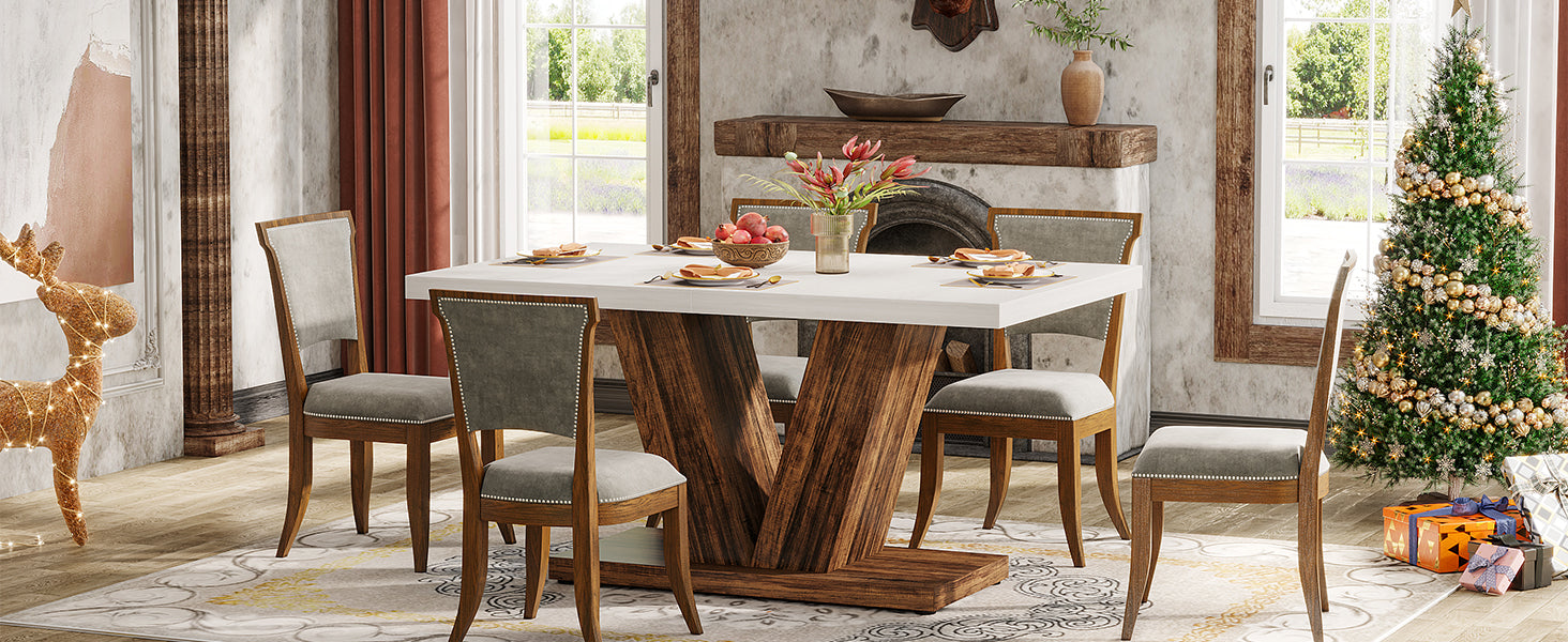 47" Dining Table, Farmhouse Wooden Kitchen Dinner Table with Duty Pedestal