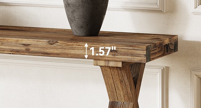 63" Solid Wood Console Table, Narrow Sofa Entryway Table with 2-Tier Storage