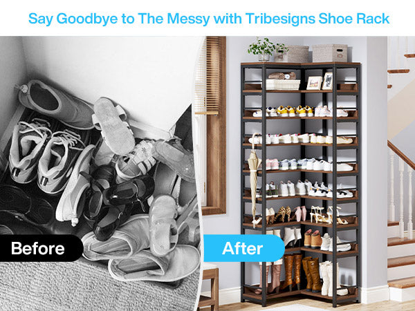 9-Tier Corner Shoe Rack, Freestanding Shoe Storage Shelf