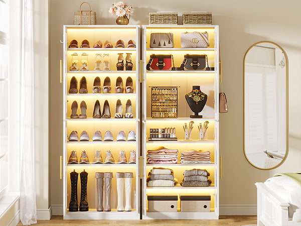 Freestanding Shoe Cabinet with Acrylic Doors and LED Lights