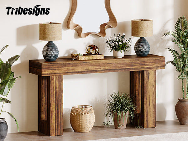 63-Inch Console Table, Farmhouse Wooden Sofa Table Entryway Table