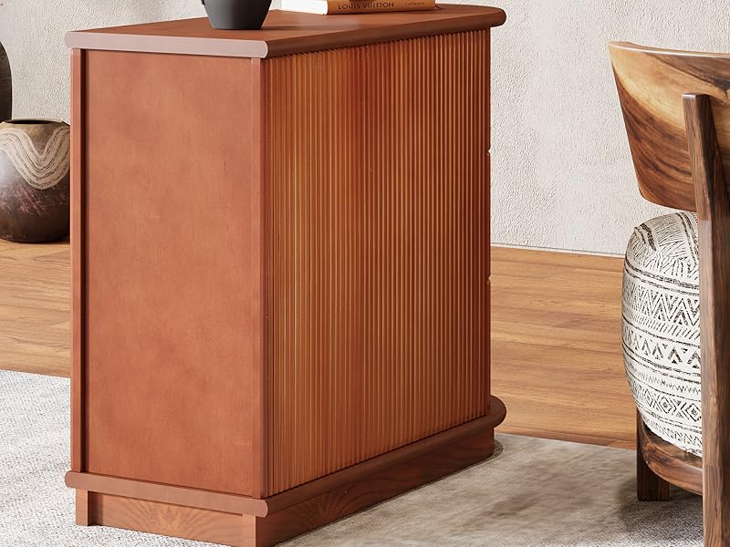 Wood End Table, Narrow Side Table Nightstand with 3-drawer