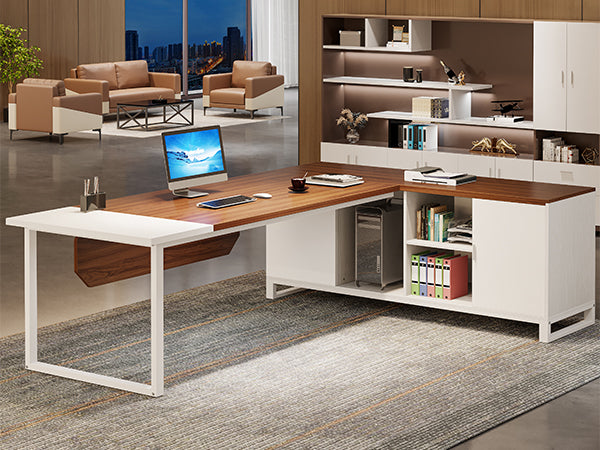Large L-Shaped Desk, 70.87" Executive Desk with 55" File Cabinet