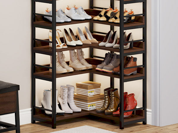 9-Tier Corner Shoe Rack, Freestanding Shoe Storage Shelf