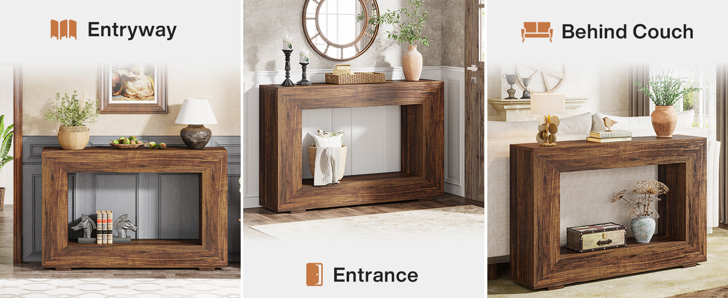 Farmhouse Console Table, 47" Rustic Wood Entryway Sofa Table with Storage