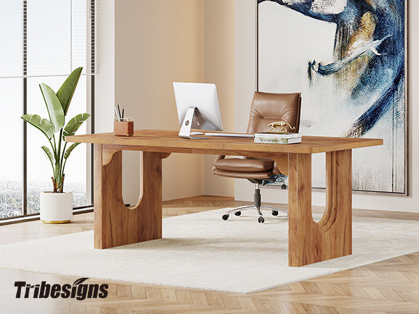 71" Executive Desk, Modern Executive Office Table with Wood Double Pedestal Base