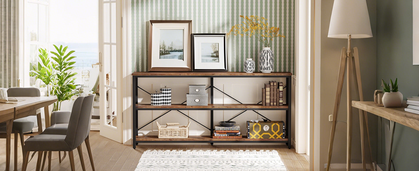 55" Console Table, Sofa Table TV Stand with 3-Tier Storage Shelves