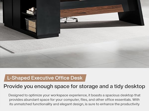 L-Shaped Executive Desk, 78" Office Desk with Drawers and Lateral File Cabinet
