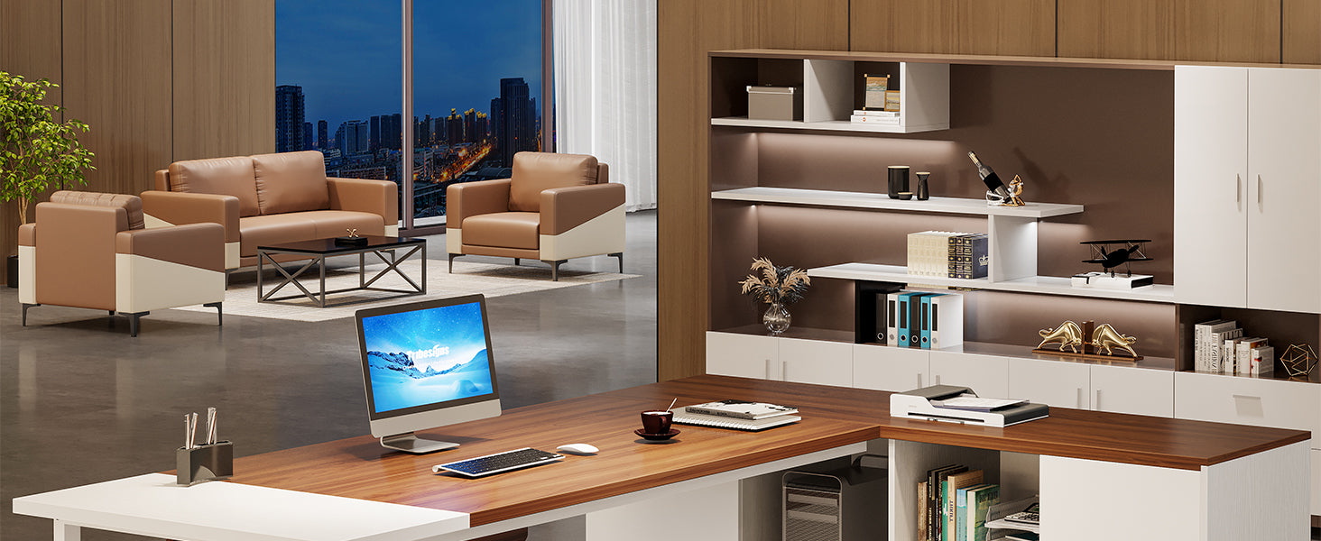 Large L-Shaped Desk, 70.87" Executive Desk with 55" File Cabinet