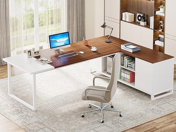 Large L-Shaped Desk, 70.87" Executive Desk with 55" File Cabinet