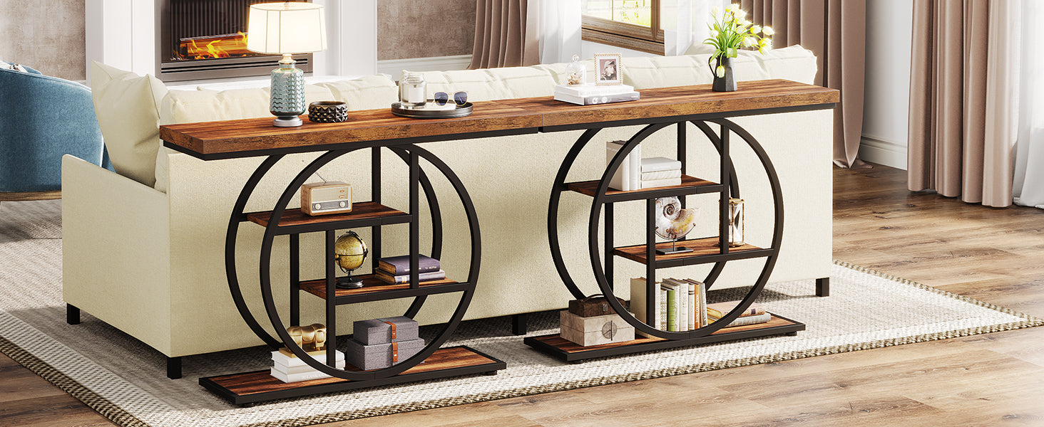 41.3" Console Table, Industrial 4-Tier Sofa Entryway Table with Circle Base