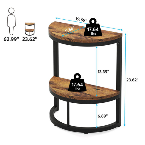 Half Round End Table, Narrow Side Table with Metal Frame