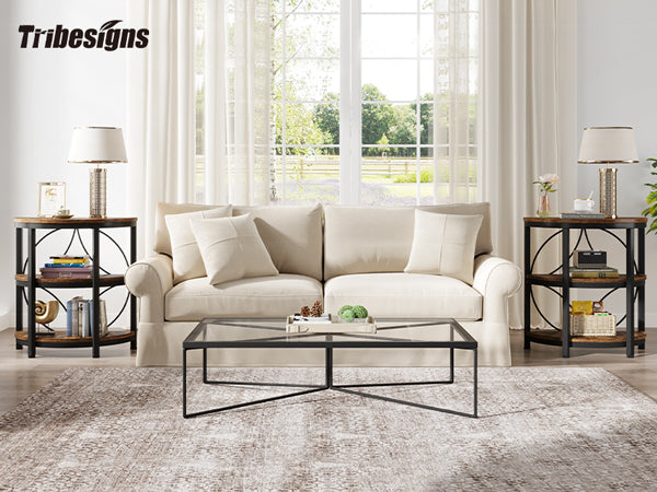 Half-Round End Table, 3-Tier Narrow Side Table with Metal Frame