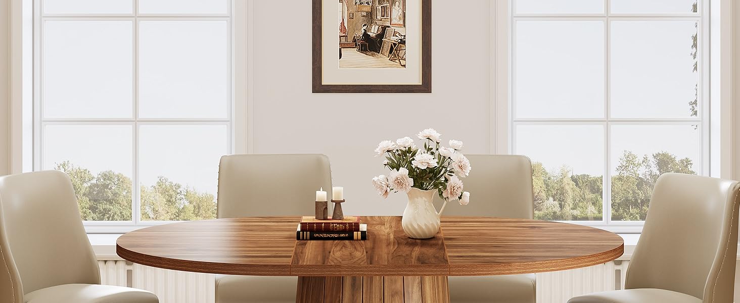 55" Dining Table, Wood Oval Kitchen Dinner Table