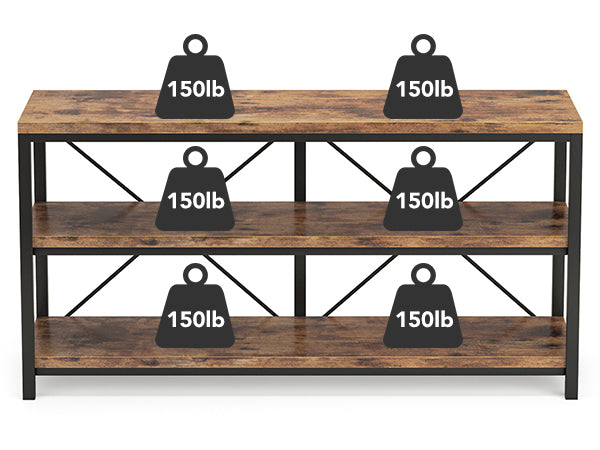 55" Console Table, Sofa Table TV Stand with 3-Tier Storage Shelves