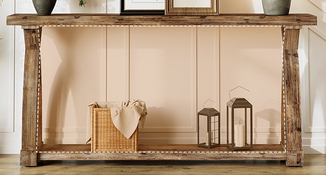 63" Solid Wood Console Table, Narrow Sofa Entryway Table with 2-Tier Storage