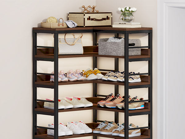 9-Tier Corner Shoe Rack, Freestanding Shoe Storage Shelf