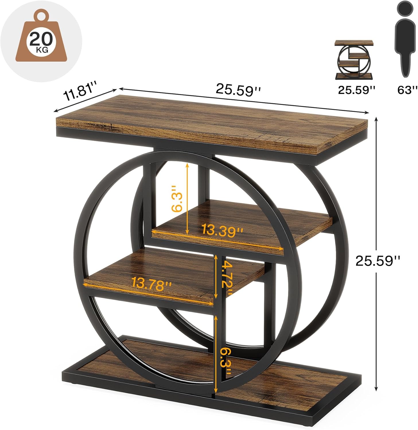 Wood End Table, 4-Tier Side Table with Storage Shelves