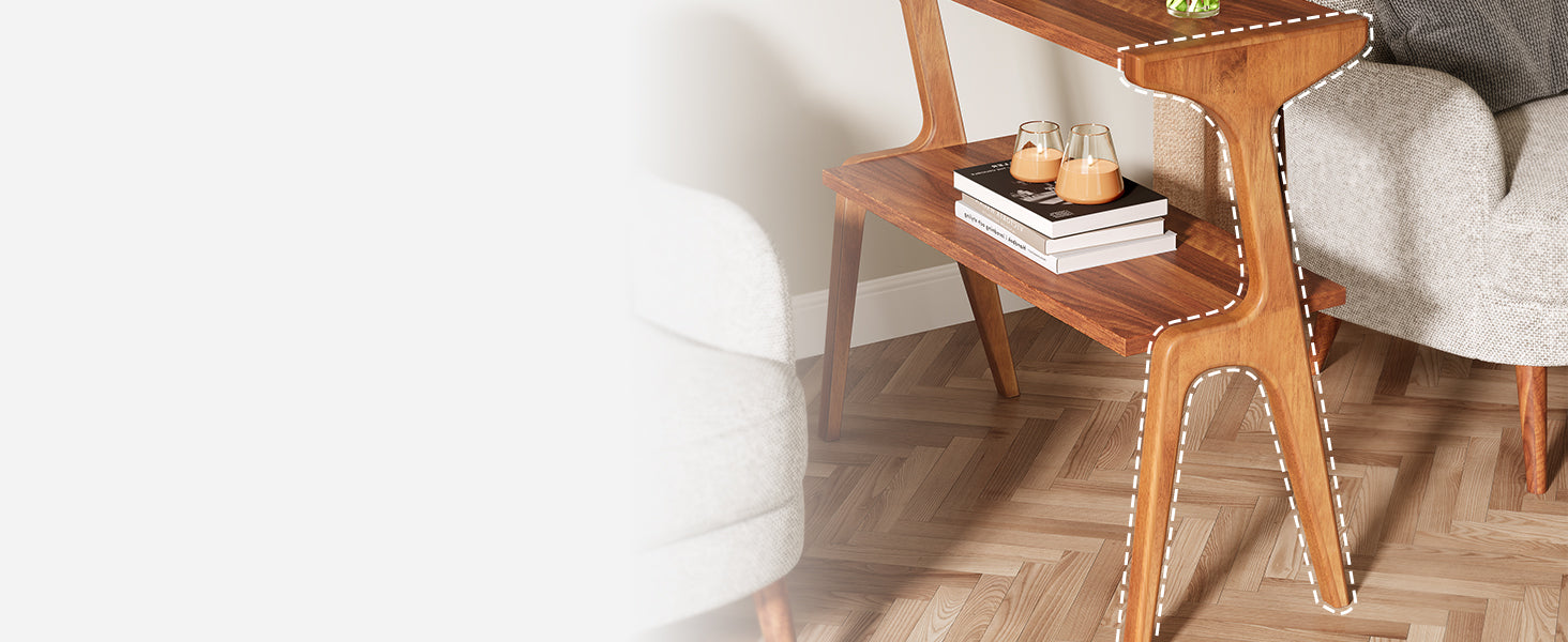 Solid Wood End Table, 2-Tier Sofa Side Table with Storage Shelf