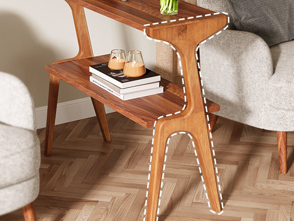 Solid Wood End Table, 2-Tier Sofa Side Table with Storage Shelf