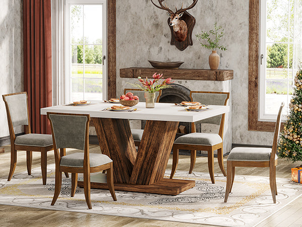 47" Dining Table, Farmhouse Wooden Kitchen Dinner Table with Duty Pedestal