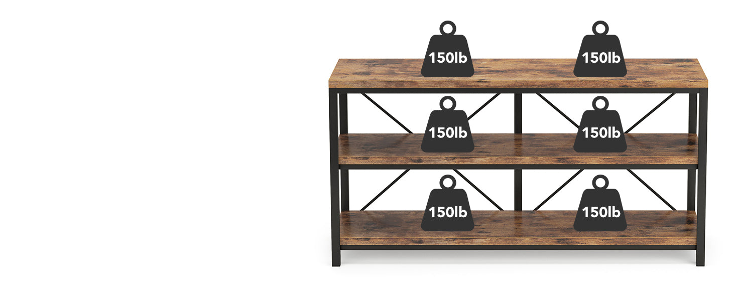 55" Console Table, Sofa Table TV Stand with 3-Tier Storage Shelves