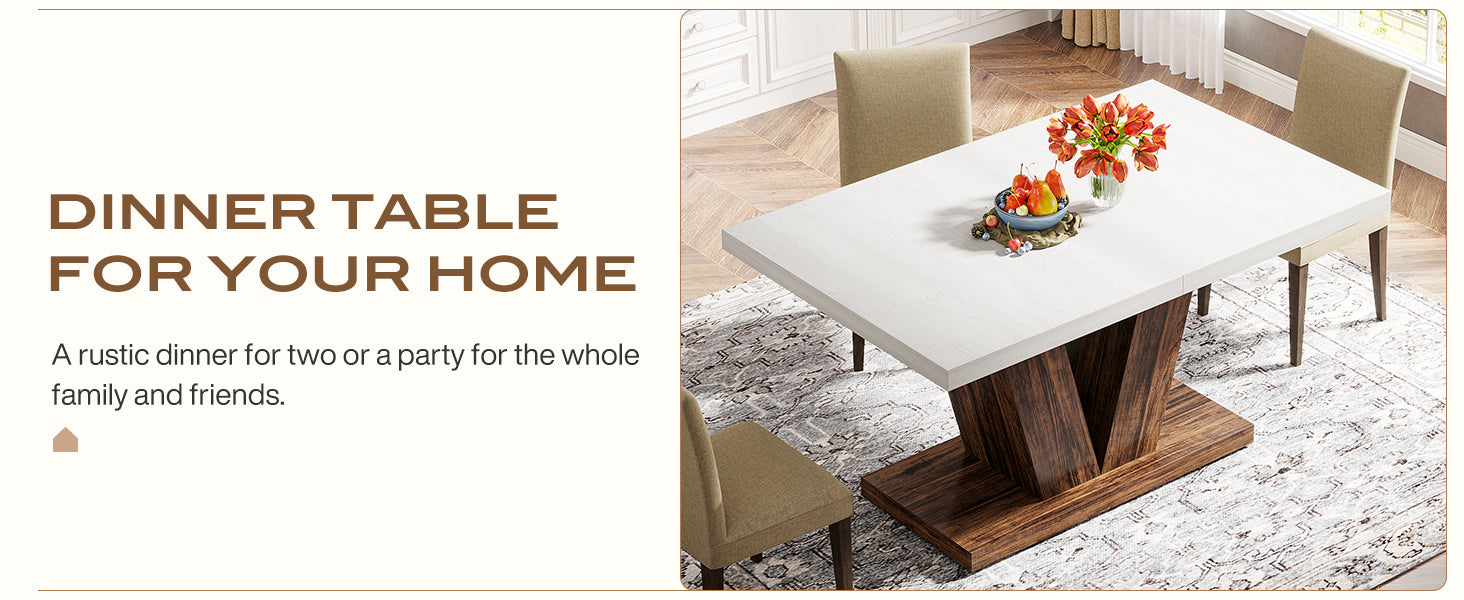 47" Dining Table, Farmhouse Wooden Kitchen Dinner Table with Duty Pedestal
