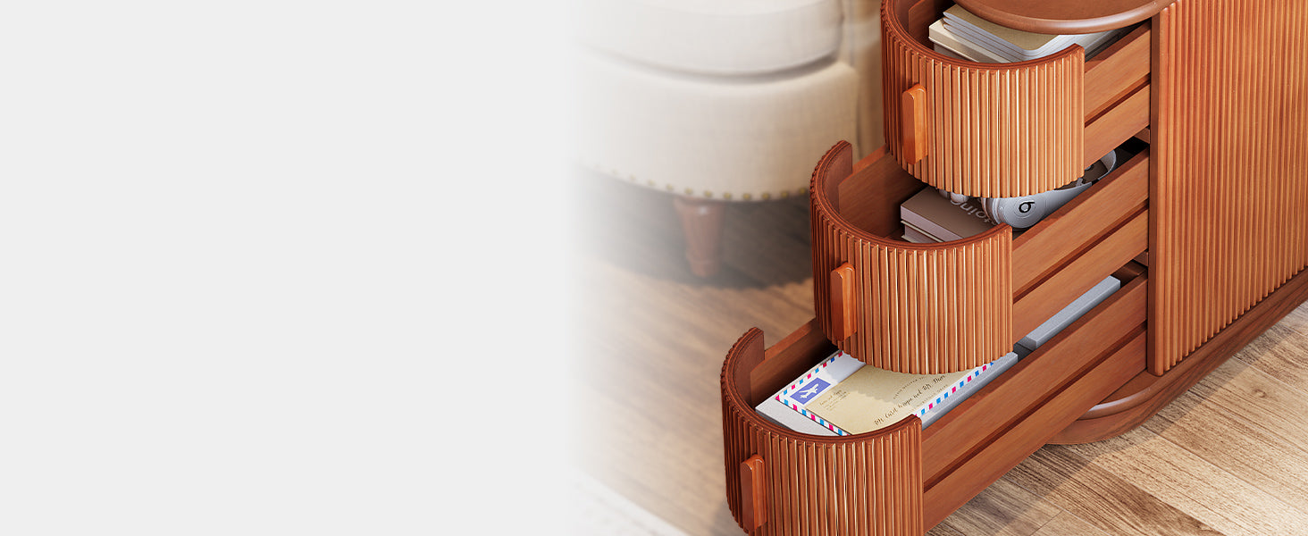 Wood End Table, Narrow Side Table Nightstand with 3-drawer