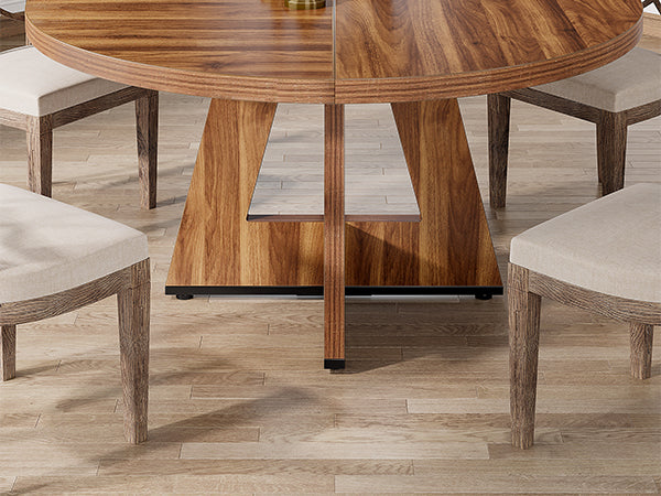 Round Dining Table for 4, 47" Wooden Kitchen Table Farmhouse Dinner Table