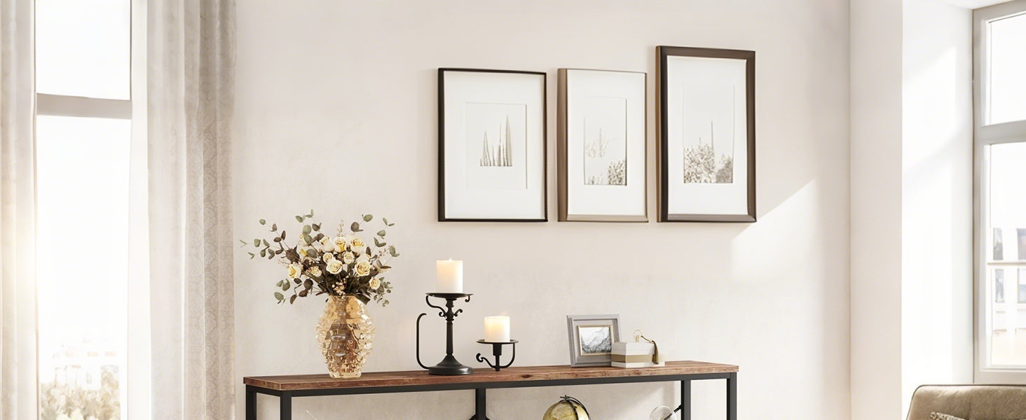 55" Console Table, Sofa Table TV Stand with 3-Tier Storage Shelves