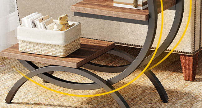 C-Shaped End Table, Industrial 3-Tier Side Table for Small Space