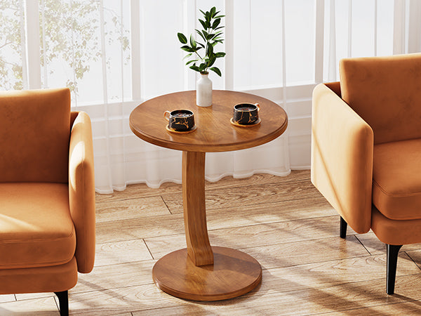 C-Shaped End Table, Round Solid Wood Side Table for Living Room