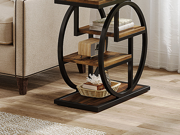 Wood End Table, 4-Tier Side Table with Storage Shelves