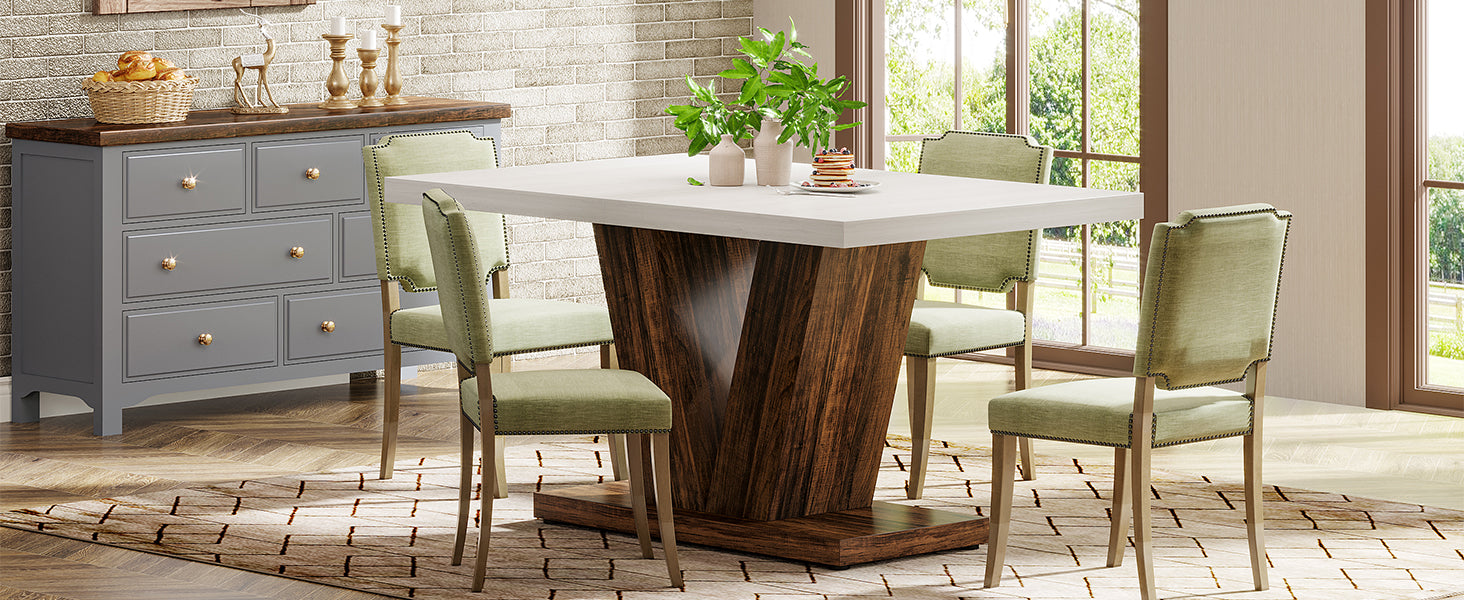 47" Dining Table, Farmhouse Wooden Kitchen Dinner Table with Duty Pedestal