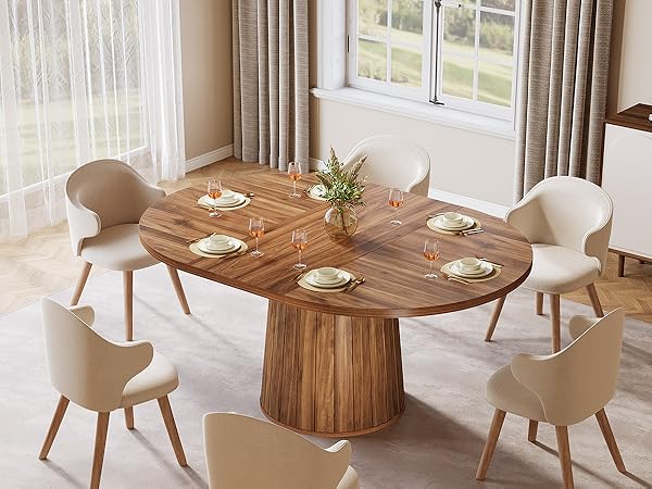 55" Dining Table, Wood Oval Kitchen Dinner Table