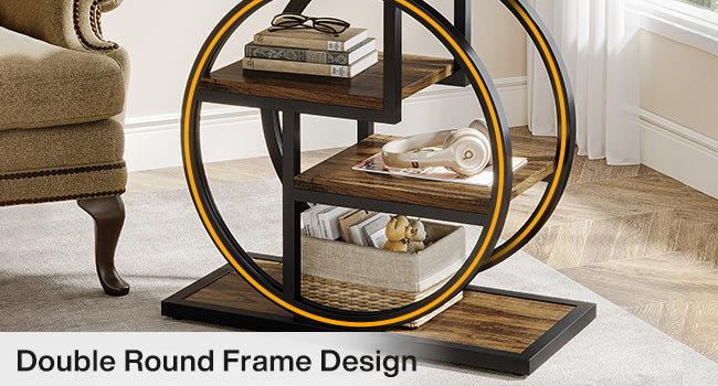 Wood End Table, 4-Tier Side Table with Storage Shelves
