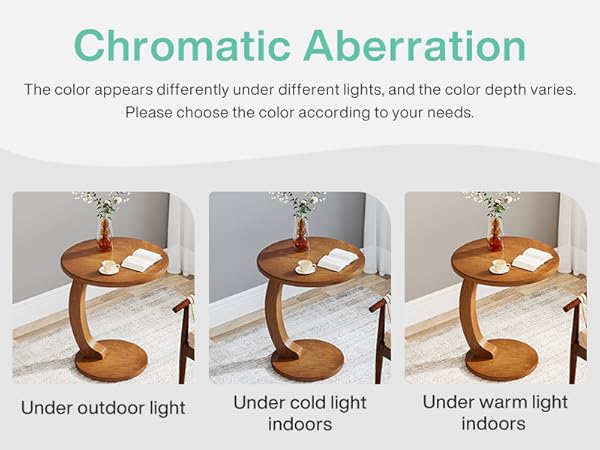 C-Shaped End Table, Round Solid Wood Side Table for Living Room