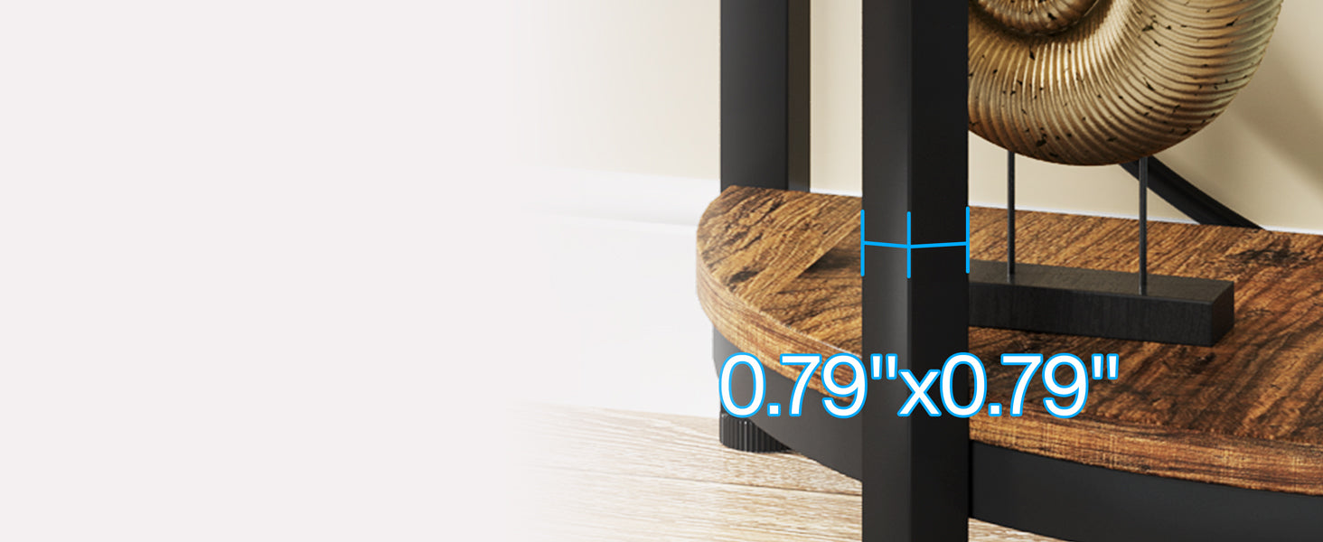 Half-Round End Table, 3-Tier Narrow Side Table with Metal Frame