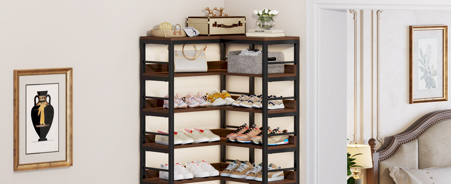 9-Tier Corner Shoe Rack, Freestanding Shoe Storage Shelf