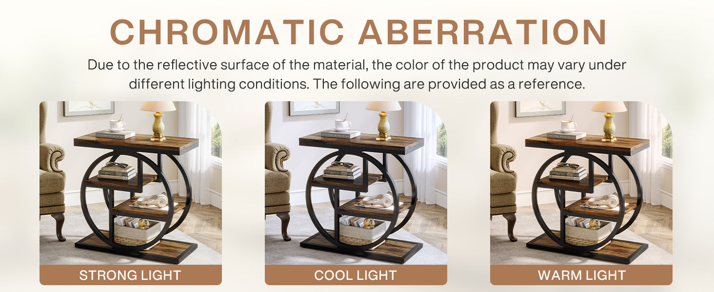 Wood End Table, 4-Tier Side Table with Storage Shelves