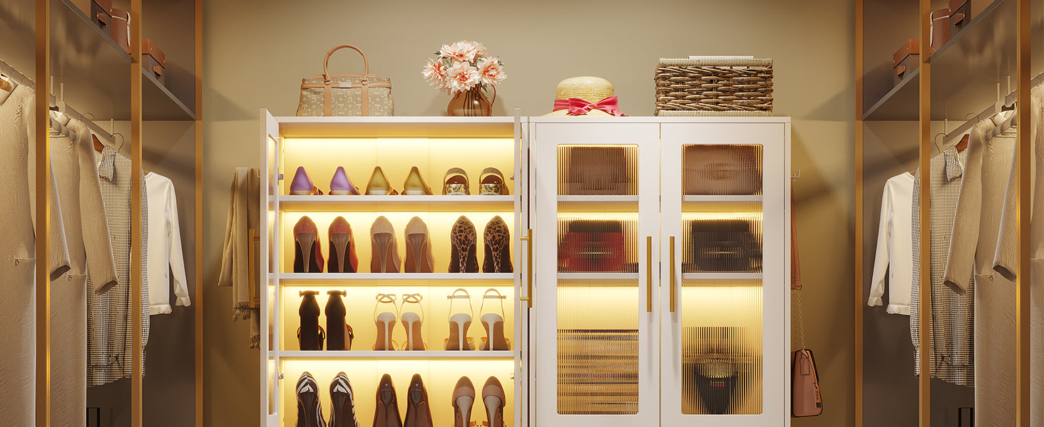 Freestanding Shoe Cabinet with Acrylic Doors and LED Lights