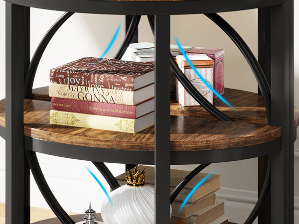 Half-Round End Table, 3-Tier Narrow Side Table with Metal Frame