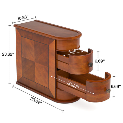Wood Tall End Table, Narrow Side Table Nightstand with 2 Drawers