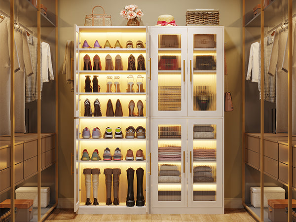 Freestanding Shoe Cabinet with Acrylic Doors and LED Lights