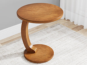 C-Shaped End Table, Round Solid Wood Side Table for Living Room