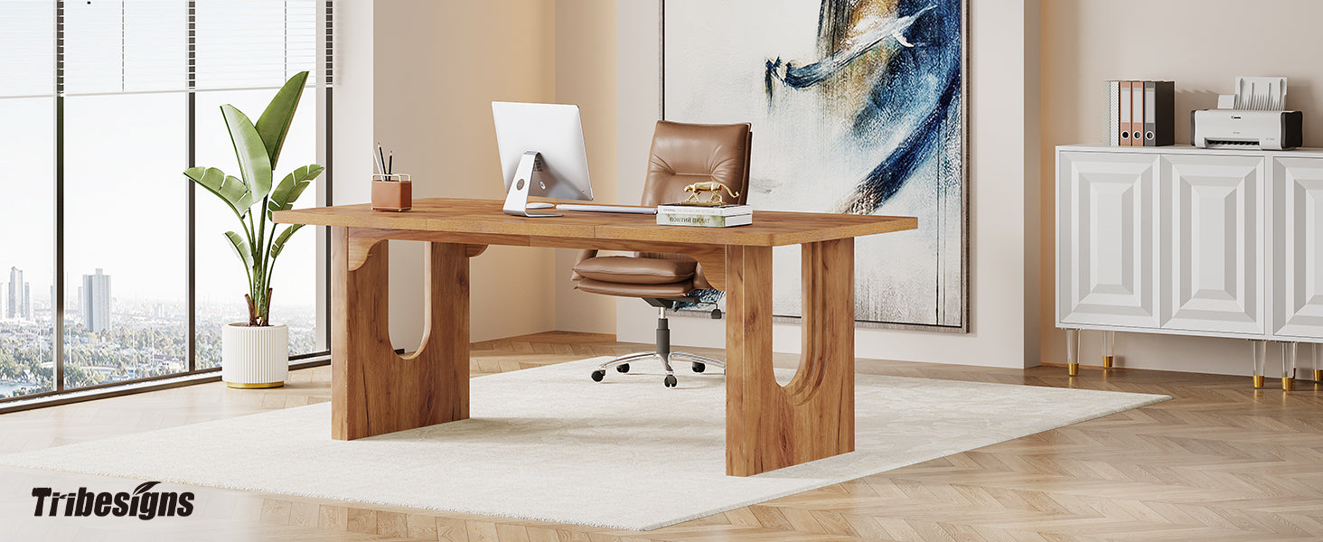 71" Executive Desk, Modern Executive Office Table with Wood Double Pedestal Base