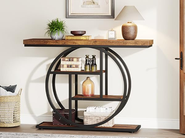 41.3" Console Table, Industrial 4-Tier Sofa Entryway Table with Circle Base