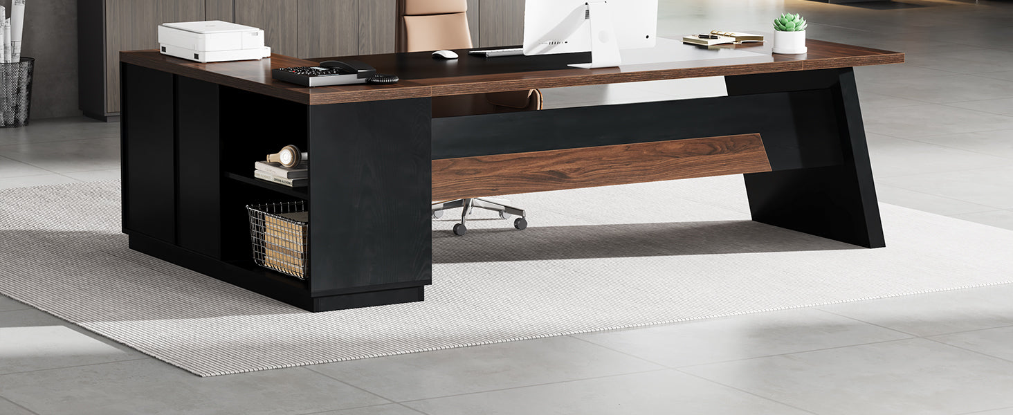 L-Shaped Executive Desk, 78" Office Desk with Drawers and Lateral File Cabinet